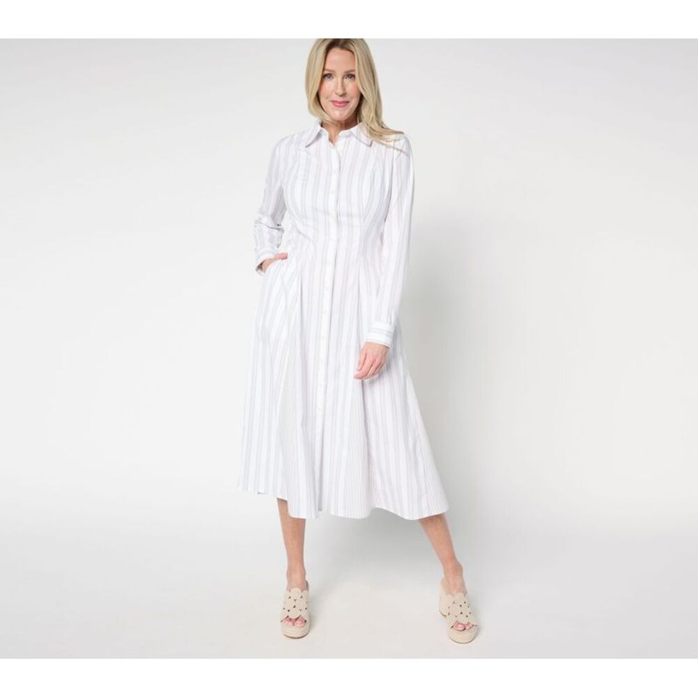 Liberare Women's Plus Sz Dress 2X Poplin Godet Button Front Midi Gray A685065